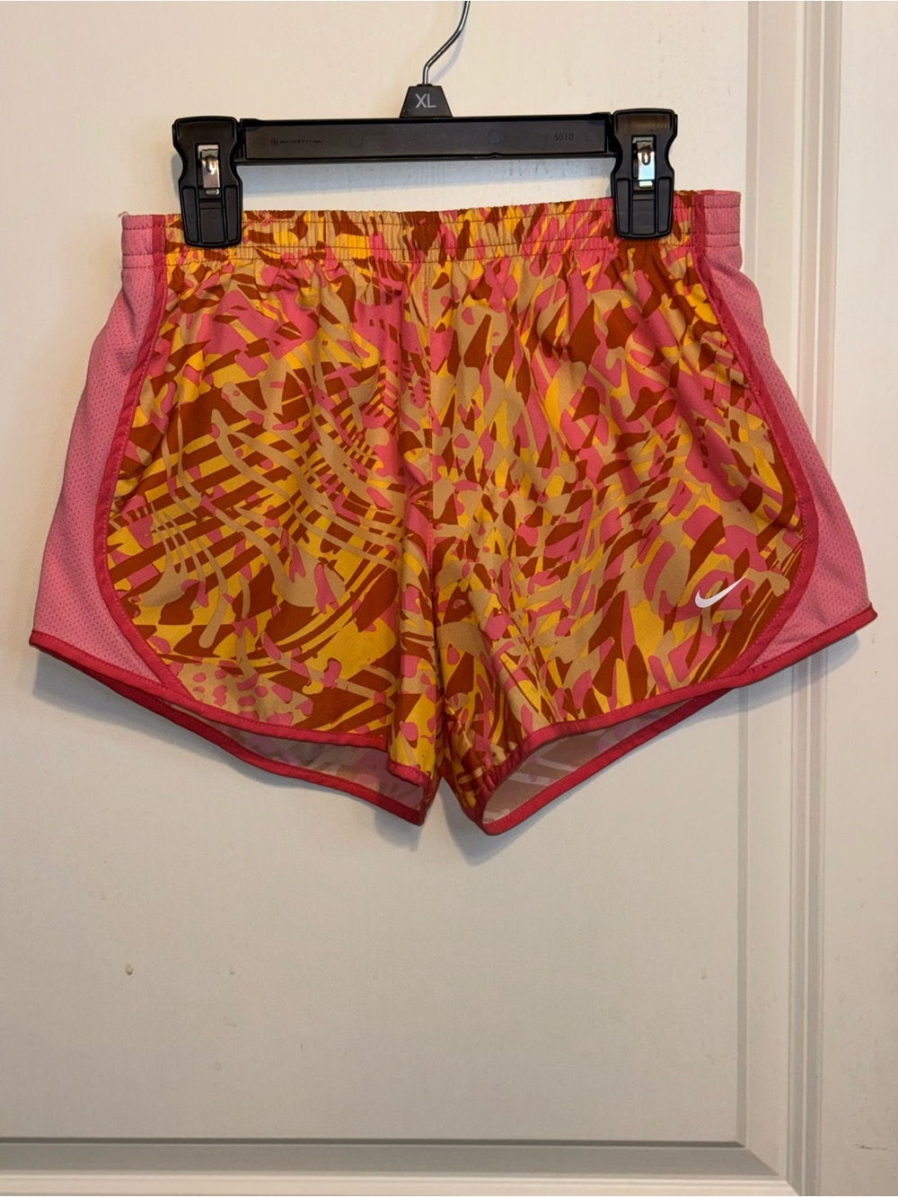 Nike Girl's Pink & Yellow Abstract Print Athletic Shorts